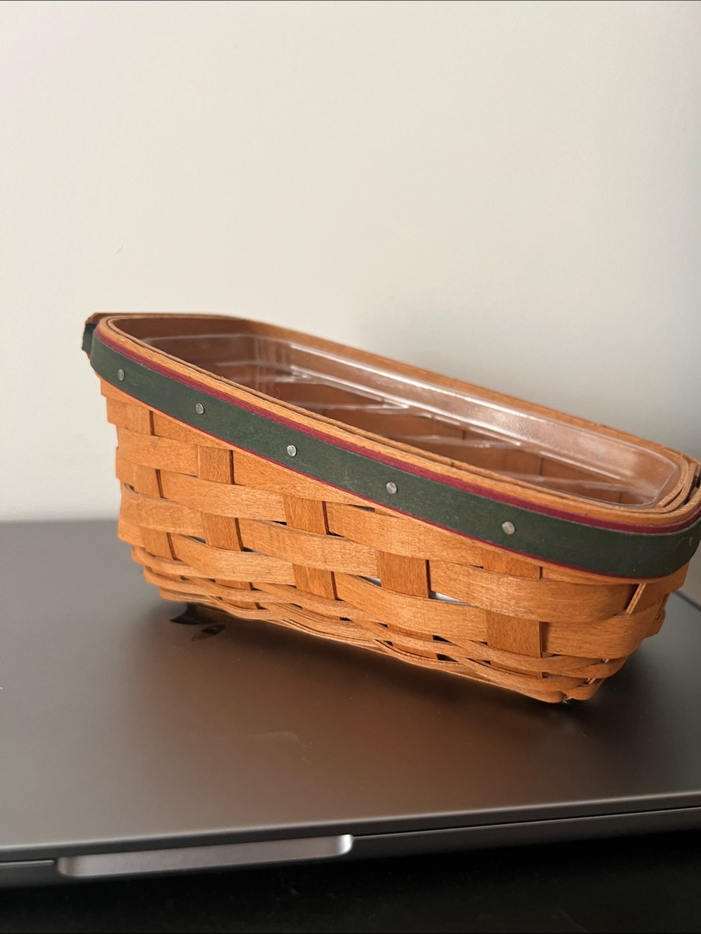 Woven Longaberger Basket with Green and Red Trim